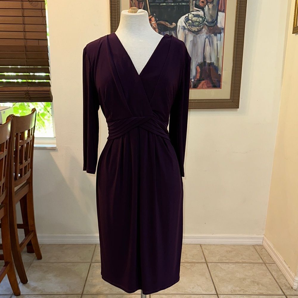 Julian Taylor New York Elegant Deep Purple Faux Wrap Dress Size 14